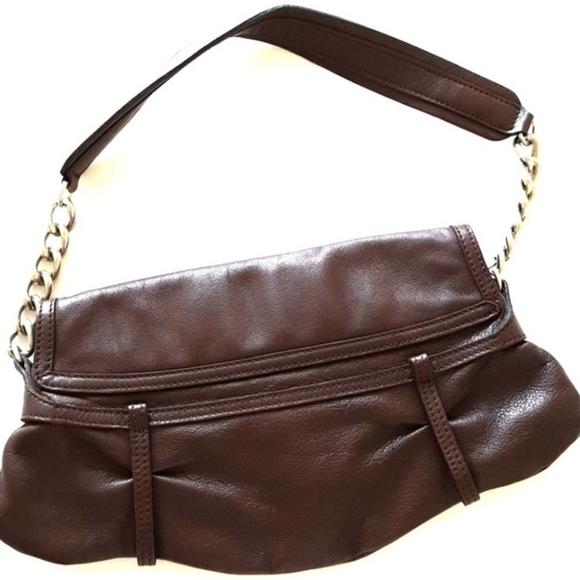 Leather Spain Handbag  Chocolate Brown Dimoni Chunky Silver Chains Details EUC - Picture 2 of 8